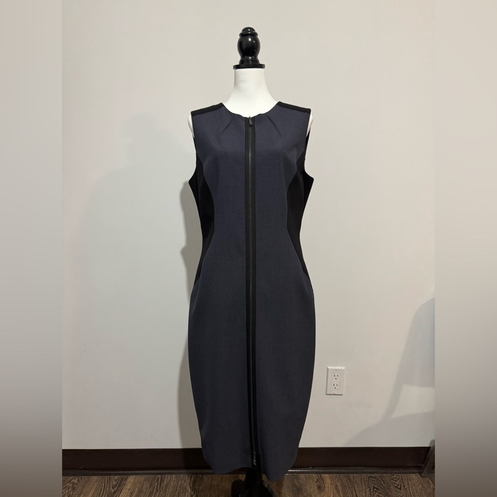 NWT ELIE TAHARI Elegant Gray and Black Sleeveless Dress SZ 14 $298
